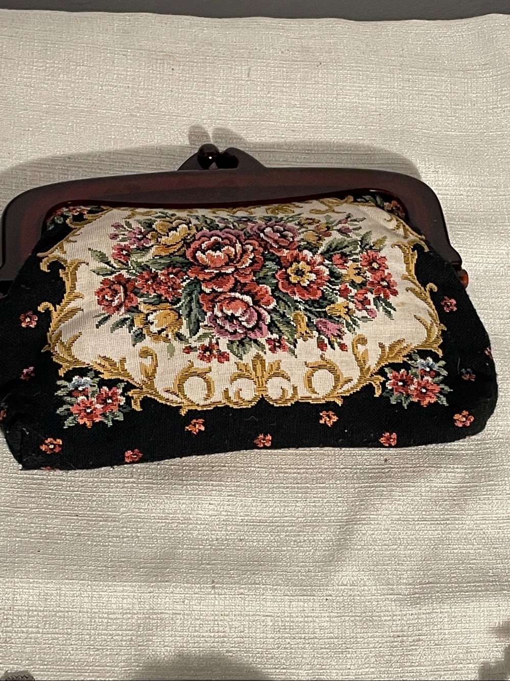 Floral Tapestry Clutch with Dark Frame